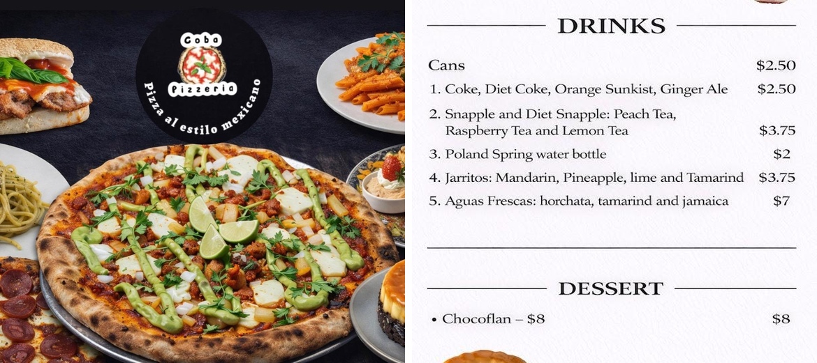 Coba Pizzeria Menu